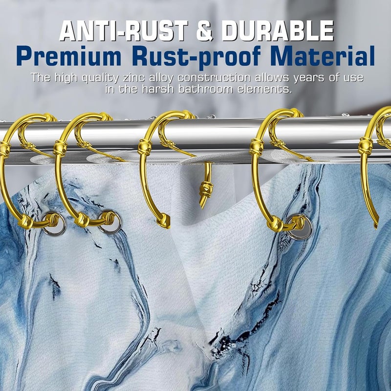 SSTOOHL Gold Shower Curtain Hooks, 12 Pcs Rust Proof Metal Curtain Rings, Oval Snap Shower Rings for Curtain, Glide Smoothly for Bathroom Shower Rod, Zinc Alloy - Image 2